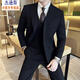 Jason's British business gun lapel double-breasted slim suit suit men's light luxury wedding dress groom's suit three-piece suit 338 black (suit + pants) XL