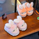 Candy parent-child winter children's cotton slippers, cute rabbit warm plus velvet for boys and girls at home, non-slip soft bottom baby cotton slippers, cute rabbit slippers - pink, size 34-35, inner length 20.5cm