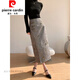 皮尔卡丹（pierre cardin）鎏金提花半身裙女秋冬感复古盘扣新中式国风长裙 灰金色 W967 XS