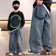 McTicco Boys Weitbein Jeans Frühlings- und Herbst große Kinder 2025 neue Stil Handsome Hosen Frühlingskleidung Kinder mit geradlinigen Hose 13077 Blau [Frühlings- und Herbststil] 120 cm