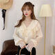
Yu Zhaolin (YUZHAOLIN) [2694 people collect] 2025 summer new short-sleeved T-shirt for women's tops fashionable lace ruffled V-neck shirt white short-sleeved L