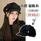 Miao Yijia beret hat women's autumn and winter sun hat octagonal hat versatile new big head circumference showing face small Korean print painter hat pleated beret black