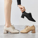 Zhr Chaussures célibataires pour femmes British Style MODERNE Square Toe High Heels Polydoule Mid-Heel épais talons hauts Chaussures en cuir profonde à lacets pour femmes Y557 Black 38