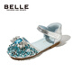 Belle Children's Shoes Children's Crystal Shoes Summer New Girls Princess Sandals Fashion Single Shoes Baotou Rhinestone Leather Shoes Star Diamond Silver 35 Foot Length 21.7-22.2cm