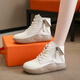 AIZUNSHI thick-soled Martin boots for women in 2024 autumn and winter new style of sponge cake-soled short boots casual white shoes versatile leather high top beige 36 (230mm)