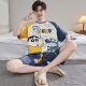 
Qiao Tong men's pajamas summer pure cotton short sleeves 2025 new thin style youth student cartoon large size home clothing set YX 7029 (pure cotton fabric) XL 175CM recommended weight 135-155