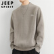 JEEP SPIRIT Jeep sweater men's autumn and winter Korean style round neck sweater men's one-piece velvet warm sweater light gray XL