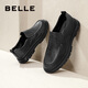 Belle Foot Lazy Shoes Herren Kuhläsesandleder geschlagen atmungsaktives Geschäft Casual Leder Schuhe A1449BM4 Schwarz 42