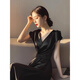 
MODX Hong Kong trendy brand formal occasion long skirt Hepburn style celebrity high-end temperament slim black short-sleeved dress black dress L
