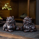 High-end purple pottery tea pet boutique Pixiu golden toad can raise fortune toad tea play tea table decoration purple sand tea pet ornaments Purple pottery lucky Pixiu pair