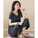 Modal Pajamas Summer Summer Pantalones cortos de manga corta Fina 2025 Conjunto de ropa casera nueva con almohadillas en el pecho para ropa exterior YM841 Gray 2xl