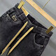 Kefeiwo neue High-End-Tether-Jeans für Männer lose und trendy gedruckte elastische Taille und kleine vielseitige Gelegenheits-Harren-Jeans Yiniu-983 Black S (Empfohlenes Gewicht 80-95 Jin [Jin gleich 0,5 kg]))
