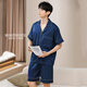 Langsha pajamas men's summer thin ice silk cool emulation silk lapel cardigan suit short style for men's home clothes