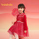 Balabala girls dress children's 2025 spring red new Chinese mesh fake two-piece New Year's greetings dress 208125111007