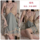 2024 Nuevo lencería sexy de gran tamaño Plus Pecho Presino Pure Butterfly Starch Strap Store de encaje Robe Home Set P3886 Verde (Bata externa + cinturón) M