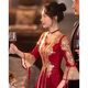 Bao Qiaoxu Toast Kleidung Braut 2024 Sommer Brew Red Chinese Langarm Hochzeit Verlobungskleid für Frauen Gebräu Red Long 684 xl