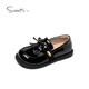 Snoffy Girls' Leather Shoes Autumn Versatile Children's Loafers Casual Soft Soled Black Leather Shoes Comfortable Shoes Iris Black 32