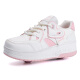 Children's rampage shoes automatic contraction girls' pulley shoes breathable power student double wheel hot wheel skating skates white and black 9918 second wheel 37