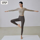 Gigt Jiji sports long-sleeved T-shirt yoga wear women's Pilates with chest pad running sports fitness top Khaki L size