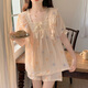 
Catman princess style summer cute pure cotton short-sleeved pajamas girl sweet loose home clothes 3524-Little Bear Blue M