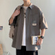 
Baiqueting short-sleeved shirt men's summer new ice silk shirt jacket men's trendy brand loose casual work jacket top 854 light gray 3XL