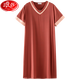 LangSha 2025 new nightgown women pajamas summer thin cool short-sleeved sexy mid-skirt ice real silk home clothes thin white oak 9923 L 165