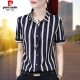 Piercadan short-sleeved vertical striped shirt for women 2025 summer new Korean style versatile temperament shirt fashionable shirt top HGH6198 black short-sleeved 2XL [Suggested 125-135Jin [Jin equals 0.5 kg]]