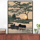 Digital oil painting Large size Chinese style landscape digital oil painting DIY coloring healing sunset sunset scenery living room YF-829 High mountains stand 50*65cm pen + pigment + inner frame