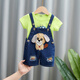 Xiaotanglang SUGAR BOY new children's overalls jeans for boys and girls summer cartoon infant shorts suit three-point pants suit light white face bear + white T number 90 recommended 9-14 months