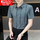 Rote Bohne (Hodo) Kurzärärmungshemd Herren Sommereis Ice Seide Cool Feel Free to Iron Tops hübsche anti-köpfige High-End-Elastizität Striped Trendy Shirt FJL7125 ++ Khaki M [95-110jin [Jin gleich 0,5 kg]]