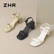 ZHR Sandales d'été pour Femmes Bout carré Chaussures Polyvalentes Talon épais pour Femmes Sangle augmentée Chaussures pour Femmes Y757 Beige 36