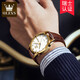
OLEVS Swiss certified couple watches pair of trendy casual simple men and women belt watch luminous waterproof watch calendar [mechanical model] 6629-brown leather full gold and white men