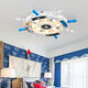 Shantou Lincun Plafonnier pour chambre d'enfant dans la chambre d'un bateau de pirate, lampe de gouvernail de style méditerranéen, lampe de chambre à coucher de dessin animé de célébrité sur Internet, bleu et blanc, ensemble complet de gradation en continu + télécommande