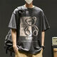 Haoshu kurzärmelig T-Shirt Herren Sommertrends rundem Hals plus Fett Plus-Größe Teenager Lose gedrucktes T-Shirt Top Men T2572 Dunkelgrau + T2573 Aprikosenfarbe [2 Packs] 2xl [Empfohlen 135-150jin [Jin gleich 0,5 kg]]