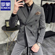 ROMON spring and autumn off-white double-breasted suit for men, slim, handsome, casual, small suit jacket style, white (jacket + pants) M