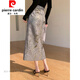 皮尔卡丹（pierre cardin）鎏金提花半身裙女秋冬感复古盘扣新中式国风长裙 灰金色 W967 XS