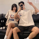 
Cat couple's new summer short-sleeved pure cotton pajamas 2025 thin cute home clothes CW#9925 M Women + Men L