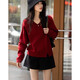 Demana autumn and winter passionate French big sister V-neck sweater temperament beaded sweater women's top Chinese red XL