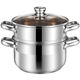 Detif Food Grade Stainless Steel Soup Pot Heightened and Thickened Steamer Household Soup Pot Cooking Porridge Stew Pot Induction Cooker Food Grade Extra Thick and Deepened Comes with Lid + Steamer Tray 24cm Active