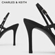 CHARLES/KEITH semi-precious stone pleated one-strip high heels sandals girls birthday gift CK1-60361402 Black 34