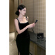 YIOU Sexy Temperament Suspender Dress Celebrity Annual Party Slim Fit Hip-covering Evening Dress Velvet Black Long Skirt 8585 Black M