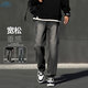 Dingfengbaoluo American jeans men's autumn high street straight loose trendy brand boys wide-leg trousers DFS05 black gray L