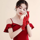 Fu Qirui Elastizität und elegantes Hochzeitskleid rösten Handschuhe koreanische Kurzspitzenschuhe Hochzeit XiUhe Wein rote Handschuhe rote Chrysanthemen kurz