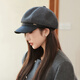Charming Smiling Hat Women's Autumn and Winter Beret Face Revealing Small Black Octagonal Hat Korean Style New Versatile Painter Hat Duck Tongue Bere Hat Black One Size