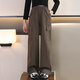 Yoyo One (Yoyo One) Pantalon de travail des filles printemps 2025 NOUVEAU PANTAL PANTAL ET AUTOMNE EN AUTOMNE POUR LES GILLES BIG CHILTS PLANTS PLANT VELVET POUR L'HIVER à la mode 15052 Brown Color [Plus Plus Velvet Style] 160cm
