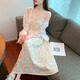 Shufangdie (shufangdie) dress suit for women summer 2025 French sweet little fresh fairy chi fairy forest cardigan floral suspender skirt for women 678 blue suspender + white cardigan XL