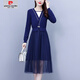 皮尔卡丹（pierre cardin）2025春秋连衣裙女新款毛衣裙假两件黑色蕾丝打底中长款针织连衣裙 黑色6172 L 【尺码建议95-110斤】