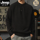 JEEP SPIRIT American retro knitted sweater for men in autumn and winter thickened warm henley sweater lazy style vertical pullover bottoming shirt black S 90-110Jin Jin equals 0.5 kg
