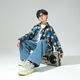 Kamiban Children's Street Dance Anzug Trendige Kleidung für Jungen und Mädchen Hip-Hop-Jeansanzug für Kinder Retro Hong Kong Style Hemd Performance Kostüm 258 Blau Langarm