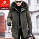 Pierre Cardin (Pierre Cardin) Park Overcoming Men's Winter Mink Coat Mabinet Fur Fur Fur intégré Haune Veste en cuir authentique Veste à capuche Green militaire L